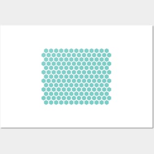 teal hexagon pattern Posters and Art